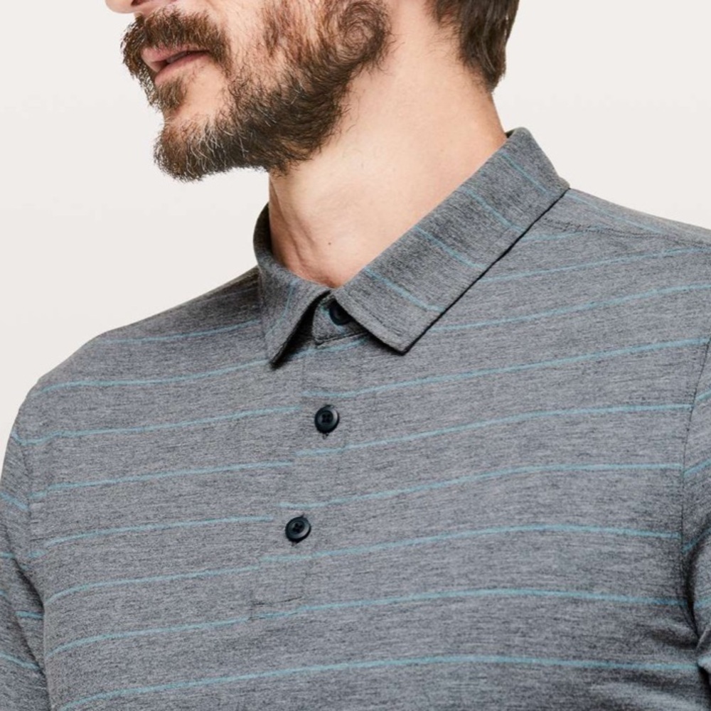 lululemon Mens Evolution Polo‎ Shirt Lookout Stripe Gray